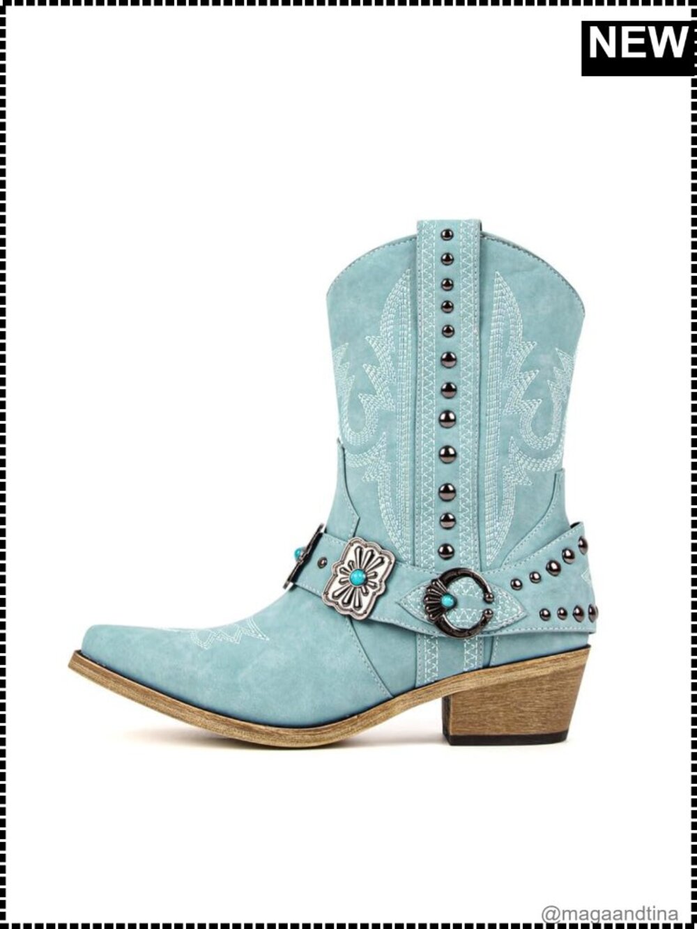 Western Ankle Boots Faux Leather Embroidery Pointed Toe Block Heel